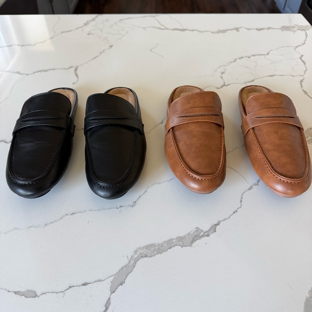 2 Pair Mules Slip On Flat Shoes Cushioned Insoles Lug Soles Black Camel 8- 8 1/2 - Picture 8 of 16